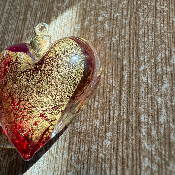 Vintage Red & Gold Art Glass Heart Pendant - Picture 2 of 7